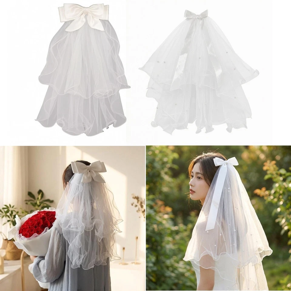 Accessoire Photo pour Mariée avec Pince à Cheveux, Voile et Nœud Papillon, - Photo 1/1