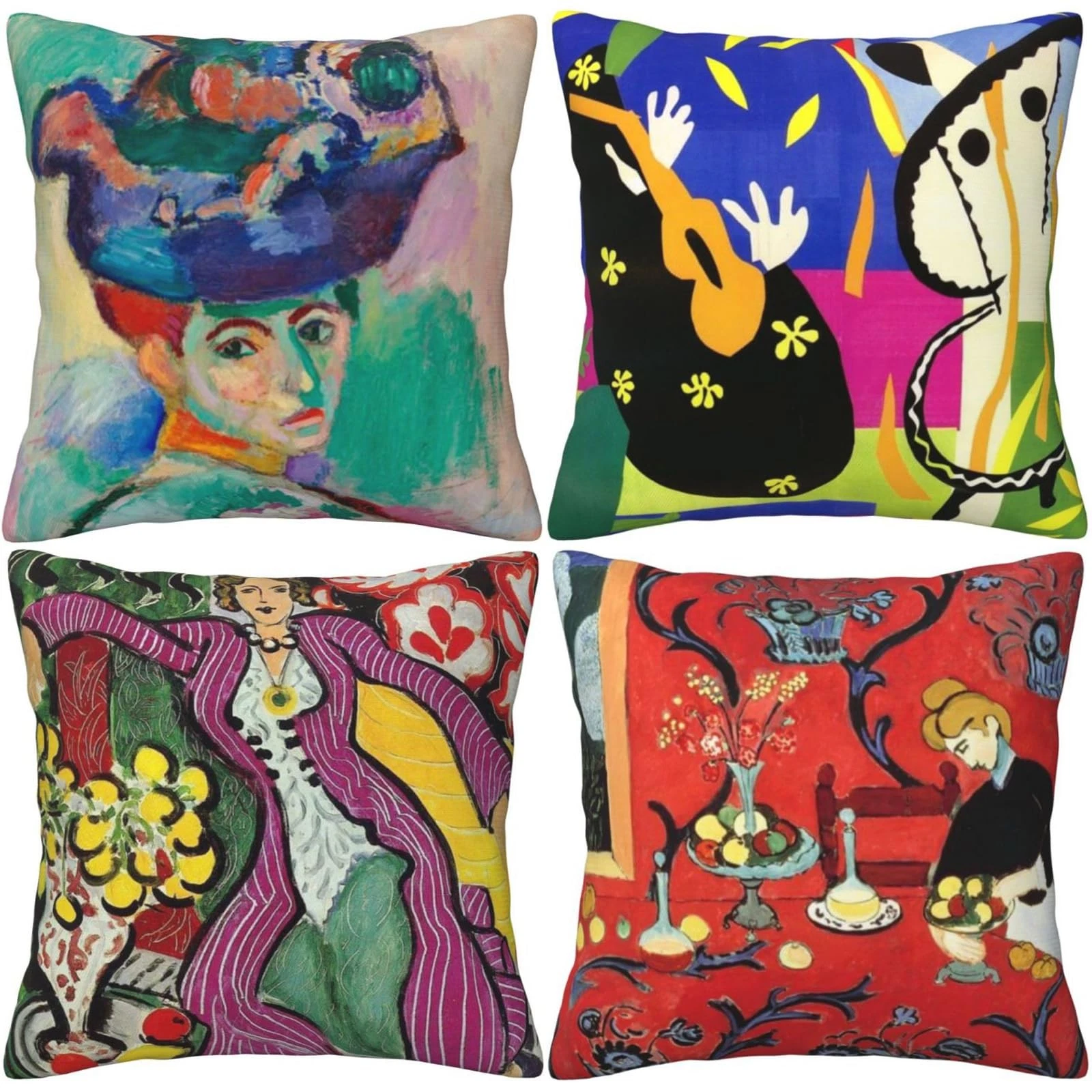 Matisse Pattern Throw Pillow Covers 18x18 inches Set of 4 Abstract Art Painti...