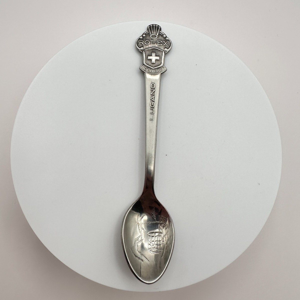 Vintage 90s Rolex Bucherer Lugano Souvenir Spoon Silver Tone