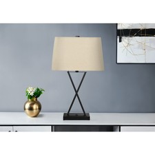 AS 25"H Black Metal Table Lamp With Usb Port Included, Beige Shade
