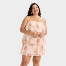 Women's Tiered Ruffle Mini Shift Dress - A New Day Pink Floral