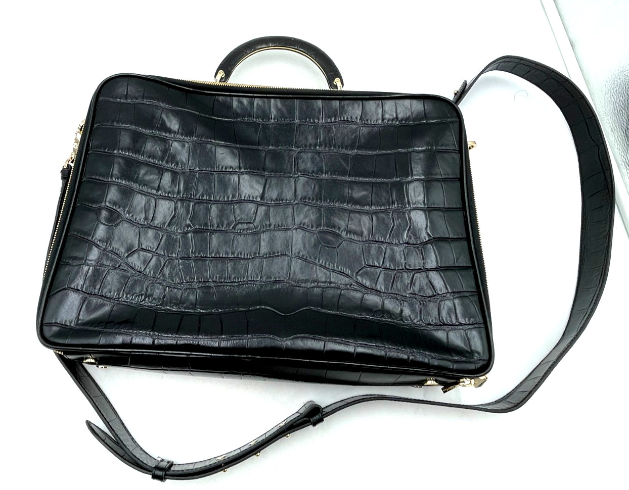 Luxury Aspinal of London Crocodile Embossed Leather Briefcase image 3