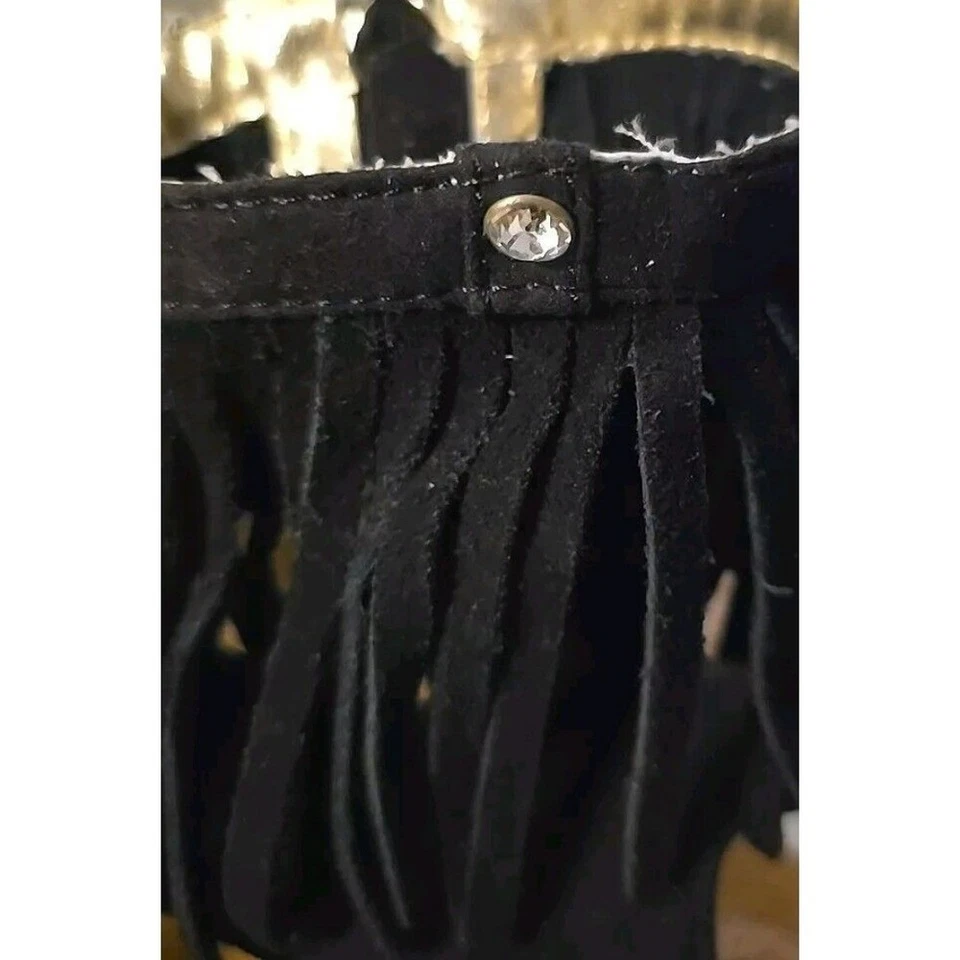 Sandalias Stuart Weitzman Niñas Gamuza Camia Flecos Negras Romanas Talla 13 Foto 4 de 4