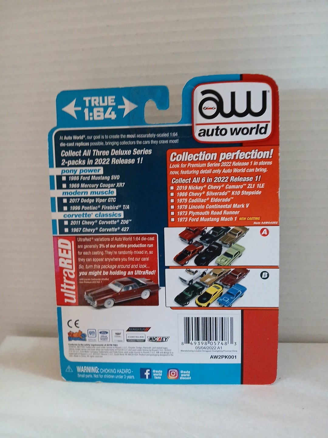 2022 AUTO WORLD Pony Power 2 Pack 1986 FORD MUSTANG SVO  1969 MERCURY COUGAR XR7 thumbnail 3