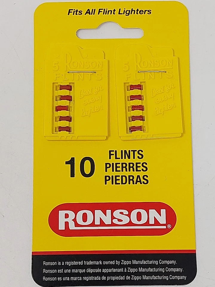 Paquete de 10 encendedores Ronson pedernal piel roja hechos en EE. UU. PEDERNAL se adapta a todos los encendedores 2x5pk Foto 2 de 3