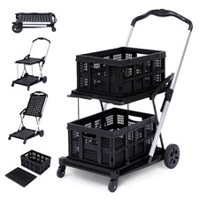 Tier Folding Shopping Cart, Portable Rolling Utility Cart with Swivel Wheels