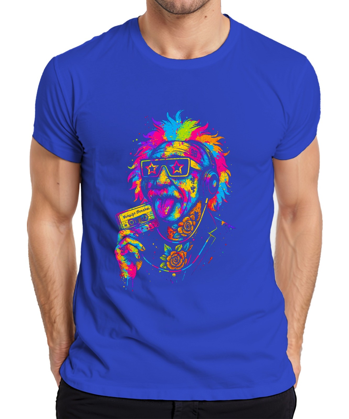 Retro Cassette Punk Professor Vintage Rocker 80s Hipster Sketch Mens T-Shirt