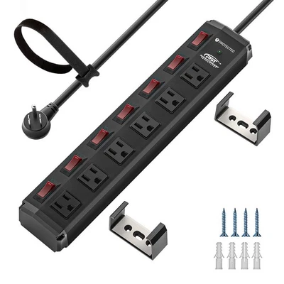 CRST Power Strip 6 Outlets Heavy duty 6 ft cord 1200J Surge Protector 15 Amp