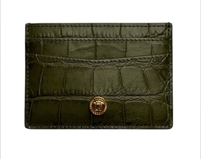 Versace La Medusa Crocodile Embossed Calf Leather Card Holder-Olive Green *COA*