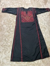 Palestinian Thobe Handmade Tatreez Embroidered Dress Black Red