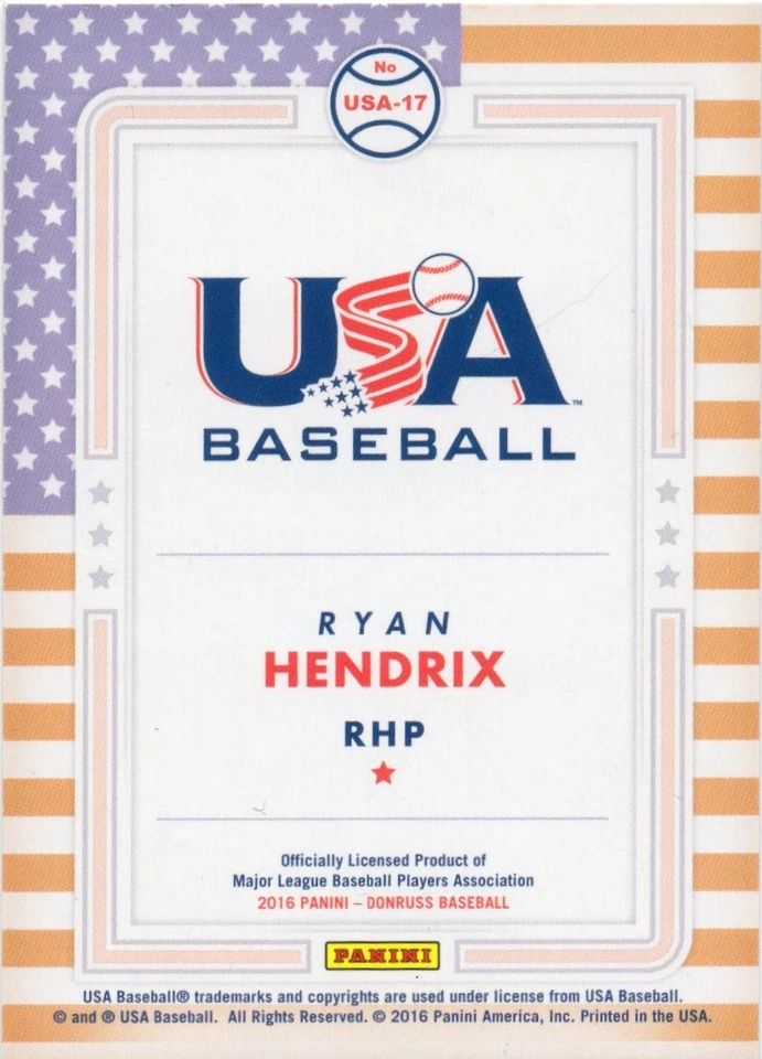 Ryan Hendrix 2016 Donruss #USA-17 USA Collegiate National Team Disco #/299 - Image 2 of 2