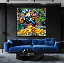 Mr. Moneybags High Modern Graffiti Stretched Canvas Artwork - Pop Culture Decor