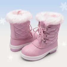 Kids Girls Boys Youth Snow Boots Faux Fur Lined Warm Ski Boots