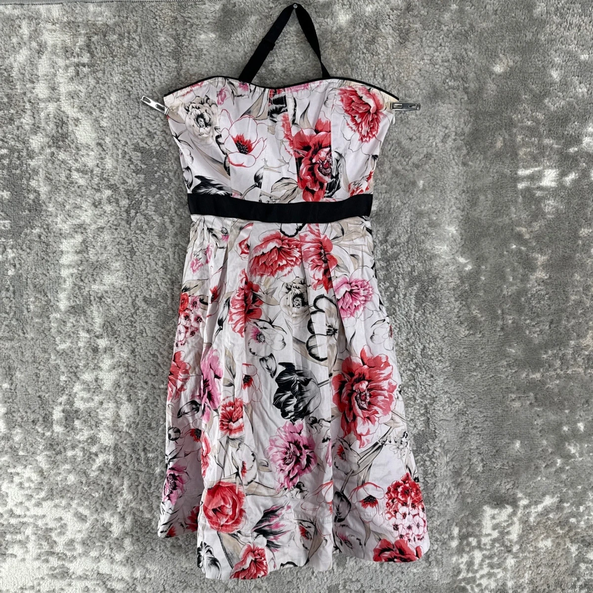 white house black market floral dress Sleeveless Faille Shadow Stripe relaxed through the hips Sleeveless Halter Back zipper Fully lined Length White House Black Market Purple
