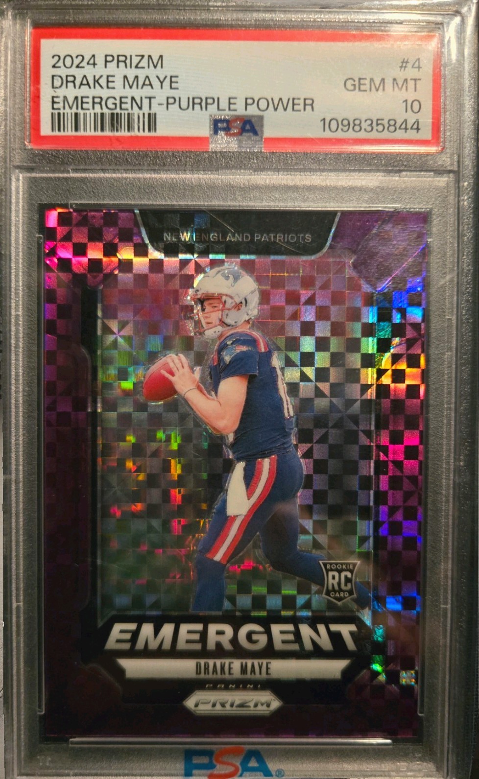 2024 Panini Prizm - Emergent Drake Maye #4 Purple Power Prizm /49 (RC)