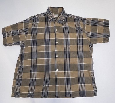 Mens L 16-16.5 Vintage B.V.D. Brand Shirt Cotton Plaid Loop Collar 50's 60's