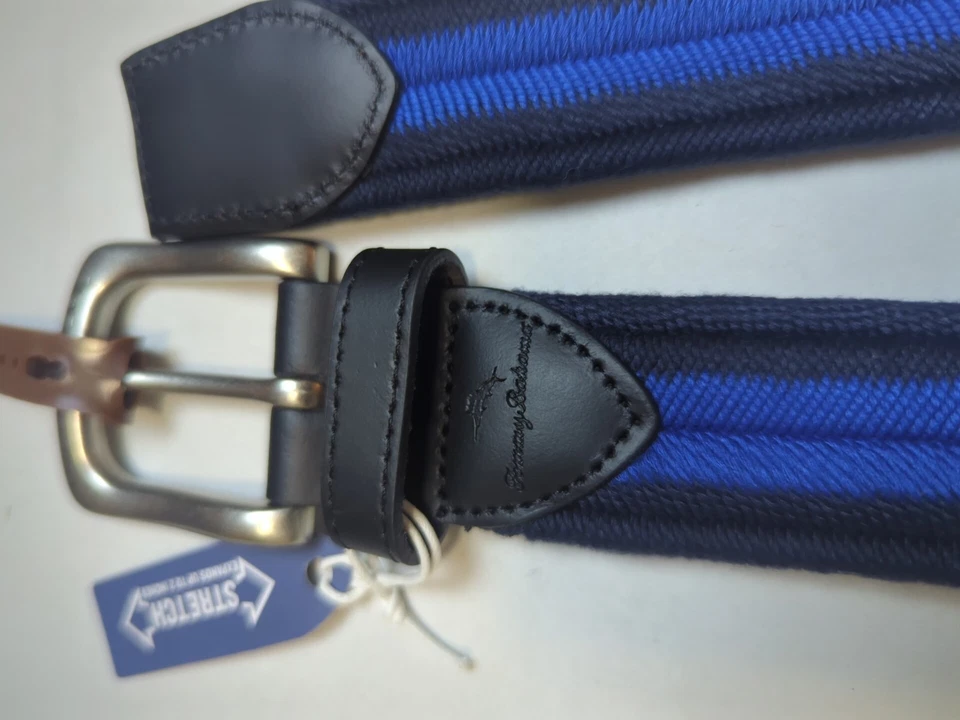 New Tommy Bahama Men's Stretch Belt Size L 38-40 Blue Woven Cotton Leather Ends - Image 2 of 4