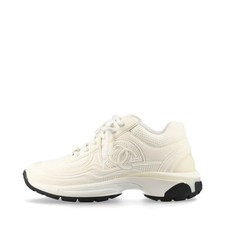 Chanel Coco Mark 24S Fabric Sneakers 36 Ladies' White G45077 Replaceable cord st