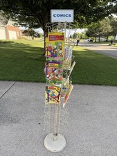 Vintage 1970s Comic Book Store Spinning 5 Foot Display Rack "Comics" Metal Sign