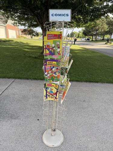 Vintage 1970s Comic Book Store Spinning 5 Foot Display Rack "Comics" Metal Sign