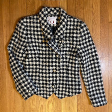 Vintage Doncaster Womens 8 Woven Cropped Blazer Jacket White Black Houndstooth