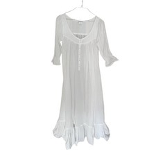 Vintage White Cotton Ruffle Classic Nightgown Victorian Cottagecore Large