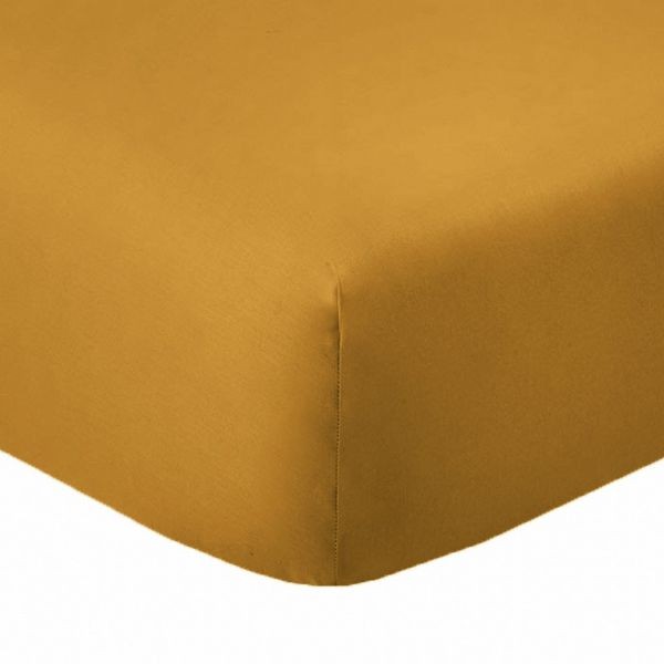Drap housse 180x200 grand bonnet 35 cm coton 57 fils lit double safran