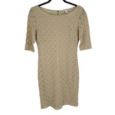 Banana Republic Beige Lace Sheath Dress Size 2 Short Sleeve Floral Bridal Party