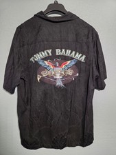 Tommy Bahama Shirt Mens Large Black Silk Embroidered Parrot Cigar Graphic Camp