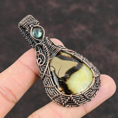 Daughters Day Deal Septarian Gemstone Labradorite Copper Wire Wrapped Pendant