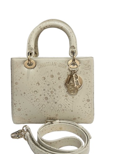 Dior Lady Dior Medium White Gold Star Celestial Embroidered Cannage Bag