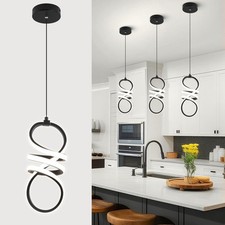 Modern Pendant Light Fixture, 15W Black Spiral Pendant Light Kitchen Island, ...