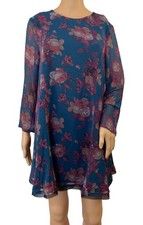 Kimchi Blue Women Dress Size Medium Blue Floral A Line Sheer Sleeve Lined U49