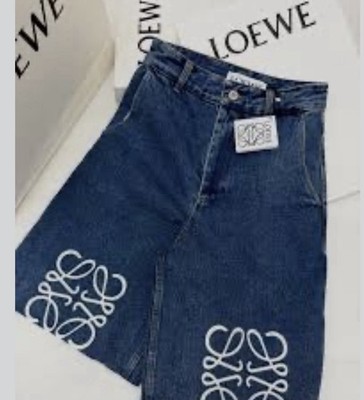 Loewe Bermuda Denim Shorts Blue Embroidered Logo Size 30 Women s