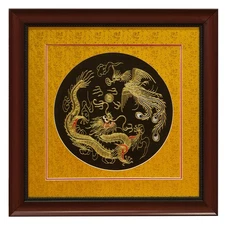 US Seller - Chinese Silk Embroidery of Imperial Dragon and Phoenix