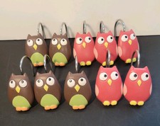 Novelty Red Brown Pink Green Yellow Resin OWL Shower Curtain Hooks Lot Of 10