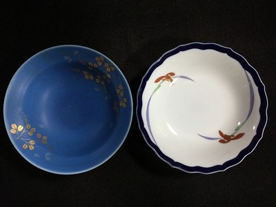 M0242 Japanese Vintage Porcelain Dish Bowl Plate Tableware Signed 2pcs