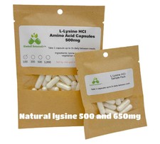L-Lysine Capsules HCI, Amino Acid, 500mg or 650mg made fresh to order