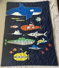Pottery Barn Kids Multi Colors Ocean Submarine Shark Madras Toddler/Crib Quilt