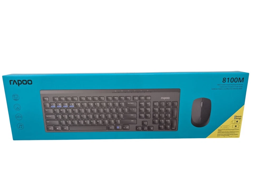 Rapoo 8100M Multi Mode Wireless Keyboard & Mouse Set UK QWERTY Layout Black - Image 2 of 4