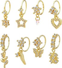 8-Piece Gold Hoop Dangle Nose Ring Set for Women