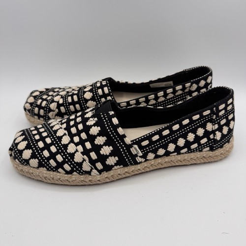 Toms Alpargata Womens Loafers Shoes Sz 9.5 Classic Black & White Slip On - Picture 2 of 11