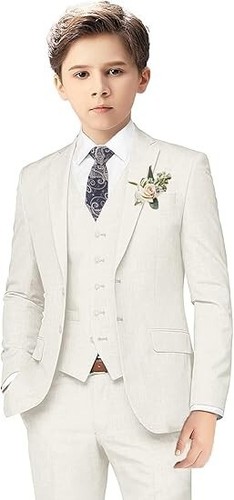 Linen Boy‘s Suits Summer Quick Dry Wedding Tuxedo Blazer Pants Vests Three Piece - Picture 2 of 18
