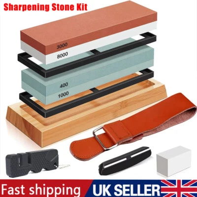 Knife Sharpening Stone Kit 400/1000 3000/8000 Grit Double Sided Whetstone W/Base