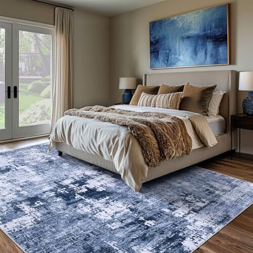 Area Rug Living Room Rugs - 9x12 Washable Large Soft Indoor 9' x 12' Navy Blue - Bild 3 von 6