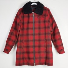 Pendleton Women's Red Winter Coat Jacket Large Lafayette Shearling Fur Collar