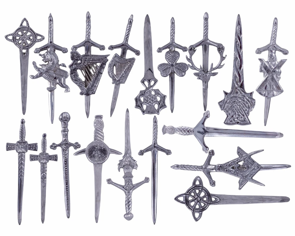 SHYNE KILTS U.K Neue Highland Scottish Kiltnadeln in Chromoptik/Brosche Kiltnadeln verschiedene Designs