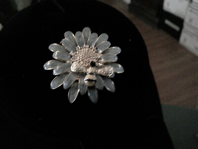 Vintage Blue enameled flower with bee pin