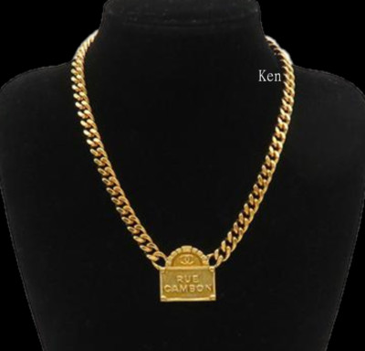 CHANEL Necklace Vintage Gold CC Logo Auth Pendant Choker CHANEL Necklace Vintage Gold CC Logo Auth Pendant Choker