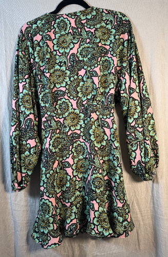 Topshop Women's Floral Ruffle V Neck Mini Wrap Dress Size 8 US Turquoise Pink - Picture 11 of 18